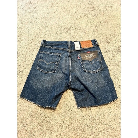 Levi's 501 Premium Cut Off Denim Medium Blue Stretch Jeans Shorts Women's 29 - Picture 5 of 9